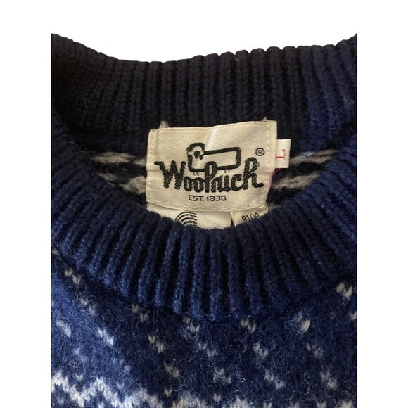 Vintage Woolrich 100% Wool Blue Deer Hearts Birds Tooth Fair Isle Sweater Large - Picture 8 of 12
